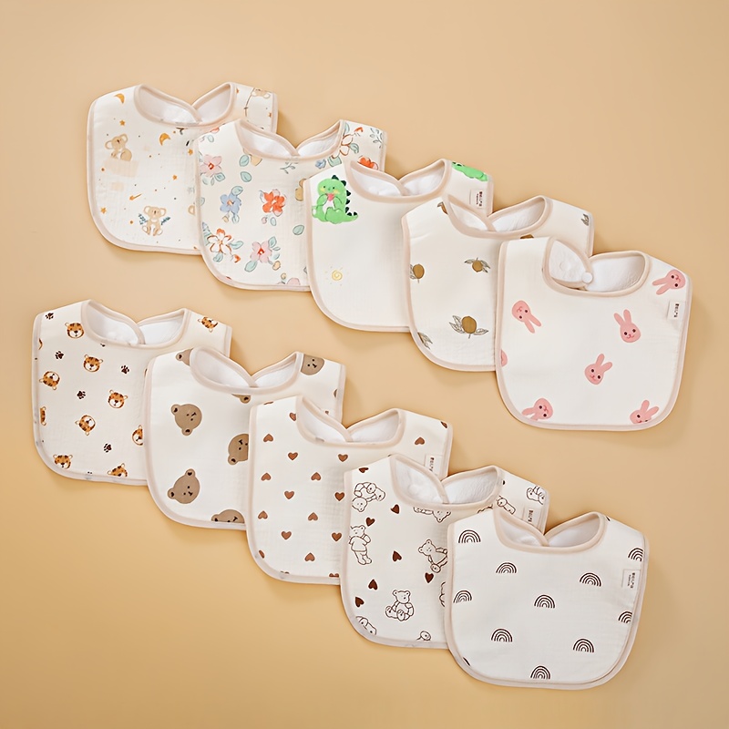 Baby Clothing Neutral - 幼児用ソフトコットンガーゼよだれかけ、新生児の男の子と女の子用のU字型よだれかけ、調節可能なスナップ留め、防水、U字型デザイン、かわいいプリント柄、赤ちゃんや幼児の食事に最適、中性色のよだれかけ、衣類を汚しません。