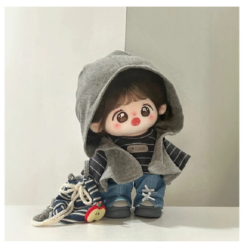 Baby Clothing Neutral - クラシックなコットンベビー服、20cmニュートラルカラーのフード付きカーディガンセット、ストライプトップ、デニムジーンズ、巾着バッグ、ぬいぐるみベビー人形付き