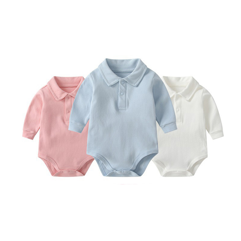 ベビーポロ襟ボディスーツ綿 100% 長袖無地ワンピース春秋 - Romper Onesie Baby のレビューと価格