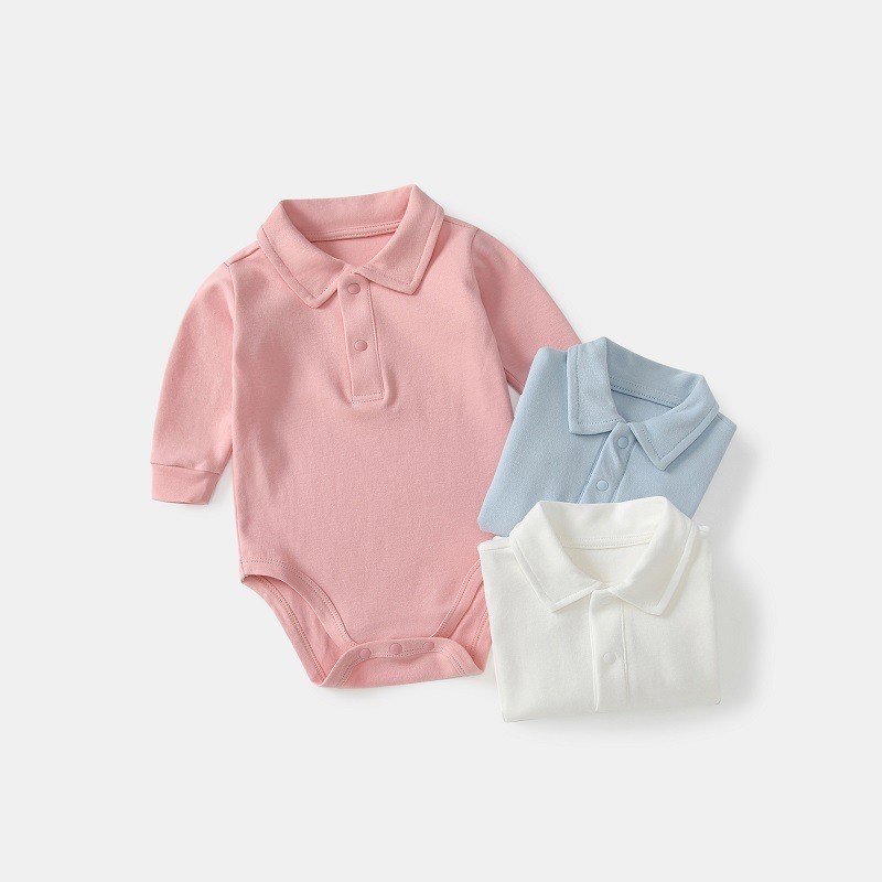 ベビーポロ襟ボディスーツ綿 100% 長袖無地ワンピース春秋 - Romper Onesie Baby のレビューと価格