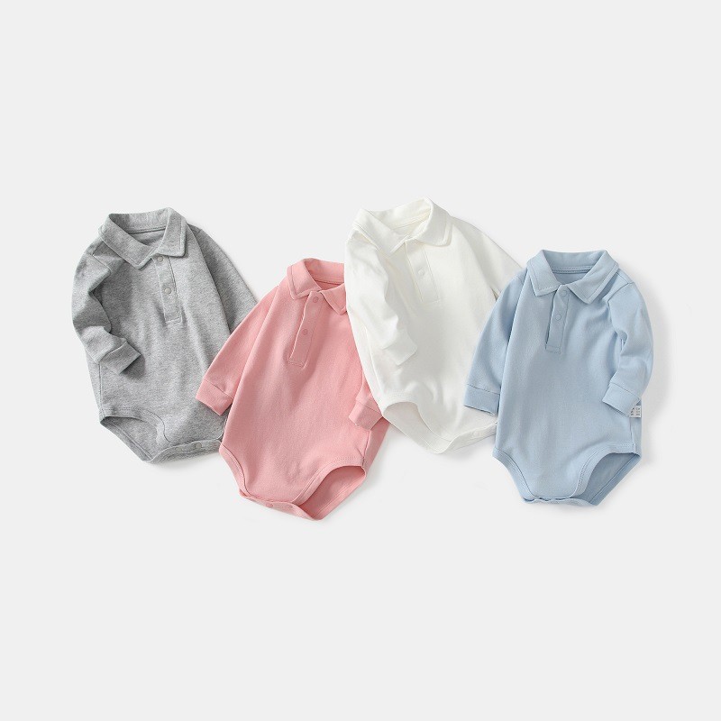 ベビーポロ襟ボディスーツ綿 100% 長袖無地ワンピース春秋 - Romper Onesie Baby のレビューと価格