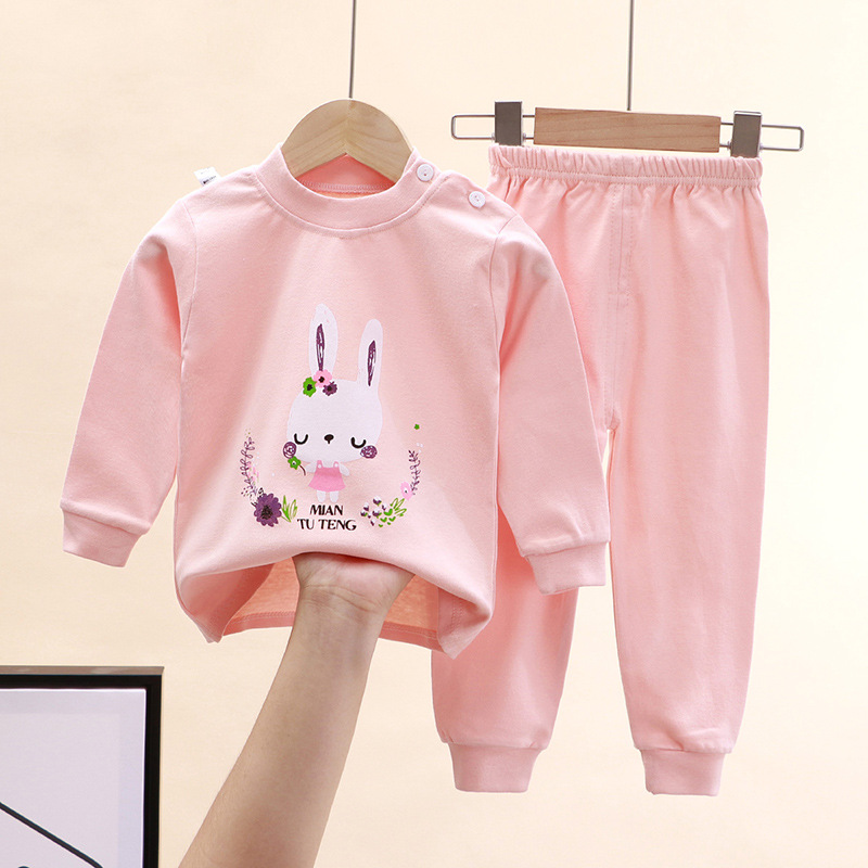 秋のパジャマ女の子のためのピンク長袖トップス + パンツスー - Baby Clothing For Sleep のレビューと価格