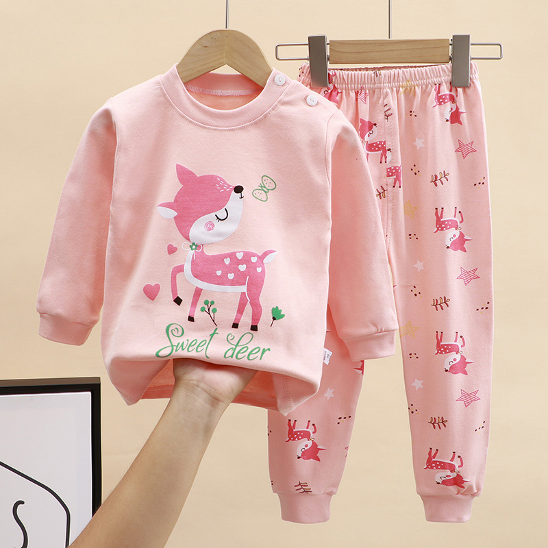 秋のパジャマ女の子のためのピンク長袖トップス + パンツスー - Baby Clothing For Sleep のレビューと価格