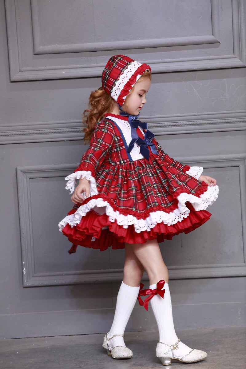 女の赤ちゃん秋冬クリスマス赤チェック柄ヴィンテージスペインポ - Baby Clothing For Girls のレビューと価格