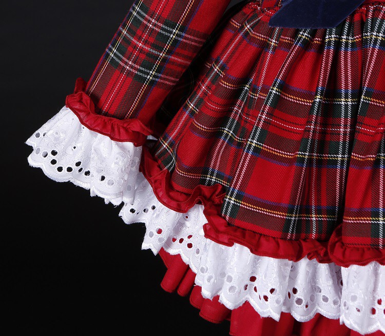 女の赤ちゃん秋冬クリスマス赤チェック柄ヴィンテージスペインポ - Baby Clothing For Girls のレビューと価格