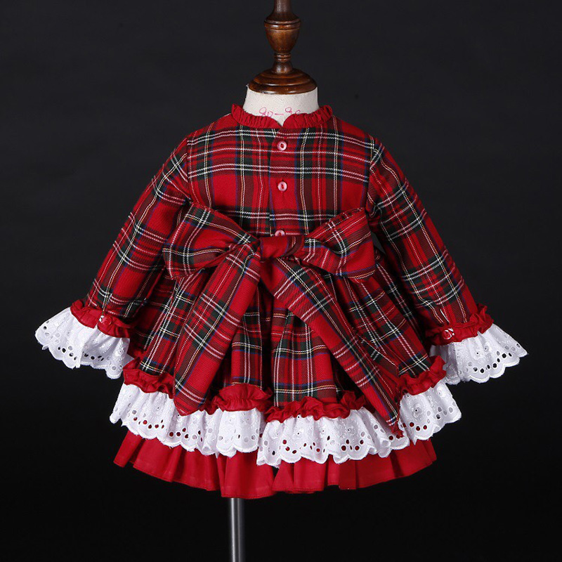 女の赤ちゃん秋冬クリスマス赤チェック柄ヴィンテージスペインポ - Baby Clothing For Girls のレビューと価格